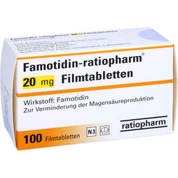 Abbildung: Famotidin ratiopharm 20 mg Filmtabletten 100 St, Filmtabletten PZN 00601225