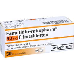 Abbildung: Famotidin ratiopharm 40 mg Filmtabletten 50 St, Filmtabletten PZN 00601248