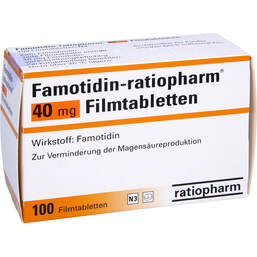 Abbildung: Famotidin ratiopharm 40 mg Filmtabletten 100 St, Filmtabletten PZN 00601260