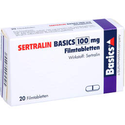 Abbildung: Sertralin Basics 100 mg Filmtabletten 20 St, Filmtabletten PZN 00602325