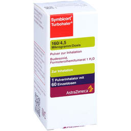 Abbildung: Symbicort Turbohaler 160 / 4,5 µg / Dosis 60 ED 1 St, Inhalationspulver PZN 00610922