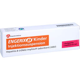 Abbildung: Engerix B Kinder Injektionssuspension in einer Fertigspritze 1X0.5 ml, Injektionssuspension PZN 00614736