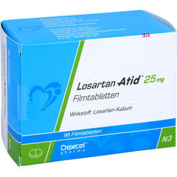 Abbildung: Losartan Atid 25mg Filmtabletten 98 St, Filmtabletten PZN 00615954