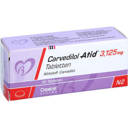 Abbildung: Carvedilol Atid 3,125 mg Tabletten 50 St, Tabletten PZN 00619248