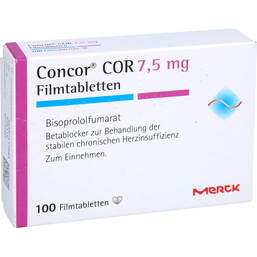 Abbildung: Concor Cor 7,5 mg Filmtabletten 100 St, Filmtabletten PZN 00630089