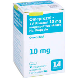 Abbildung: Omeprazol 1A Pharma 10 mg magensaftresis.Hartkapseln 30 St, Magensaftresistente Hartkapseln PZN 00634845