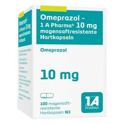 Abbildung: Omeprazol 1A Pharma 10 mg magensaftresis.Hartkapseln 100 St, Magensaftresistente Hartkapseln PZN 00634874