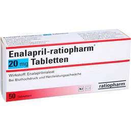 Abbildung: Enalapril ratiopharm 20 mg Tabletten 50 St, Tabletten PZN 00638300