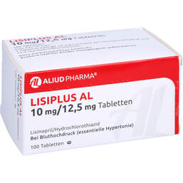 Abbildung: Lisiplus AL 10 mg / 12,5 mg Tabletten 100 St, Tabletten PZN 00643063