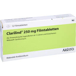 Abbildung: Clarilind 250 mg Filmtabletten 12 St, Filmtabletten PZN 00651499