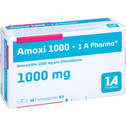 Abbildung: Amoxi 1000 1A Pharma Filmtabletten 30 St, Filmtabletten PZN 00658828