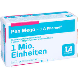 Abbildung: Pen Mega 1A Pharma Filmtabletten 20 St, Filmtabletten PZN 00658886