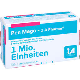 Abbildung: Pen Mega 1A Pharma Filmtabletten 30 St, Filmtabletten PZN 00658923