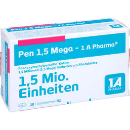 Abbildung: Pen 1,5 Mega 1A Pharma Filmtabletten 20 St, Filmtabletten PZN 00658946