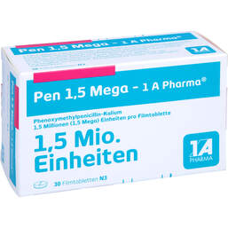 Abbildung: Pen 1,5 Mega 1A Pharma Filmtabletten 30 St, Filmtabletten PZN 00658952