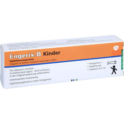 Abbildung: Engerix B Kinder Injektionssuspension in einer Fertigspritze 1X0.5 ml, Injektionssuspension PZN 00659733