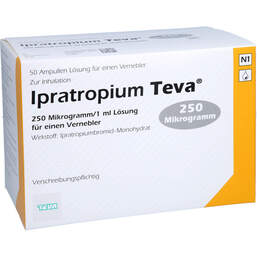 Abbildung: Ipratropium Teva 250µg / 1ml Lösung für e.Verneb. 50X1 ml, Lösung für einen Vernebler PZN 00668732