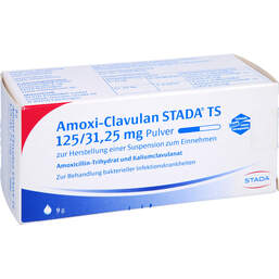 Abbildung: Amoxi Clavulan STADA TS 125 / 31,25 mg Pulver Suspension -Herstellung 100 ml, Pulver zur Herstellung einer Suspension zum Einnehmen PZN 00669559