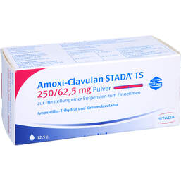 Abbildung: Amoxi Clavulan STADA TS 250 / 62,5 mg Pulver Suspension -Herstellung 100 ml, Pulver zur Herstellung einer Suspension zum Einnehmen PZN 00669565