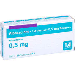 Abbildung: Alprazolam 1A Pharma 0,5 mg Tabletten 50 St, Tabletten PZN 00679115