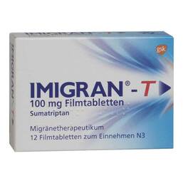 Abbildung: Imigran T 100 mg Filmtabletten 12 St, Filmtabletten PZN 00686411