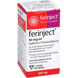 Abbildung: Ferinject 50 mg Eisen / ml Injektions- / Infusionslösung 10 ml, Injektions-/Infusionslösung PZN 00697389