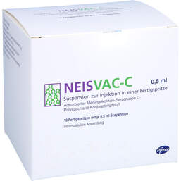 Abbildung: Neisvac-C Injektionssuspension.in einer Fertigspritze 10X0.5 ml, Injektionssuspension PZN 00698963