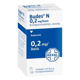 Abbildung: Budes N 0,2 mg / Dosis Druckgasinhalation Lösung 1 St, Dosieraerosol PZN 00713881