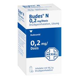 Abbildung: Budes N 0,2 mg / Dosis Druckgasinhalation Lösung 2 St, Dosieraerosol PZN 00713898