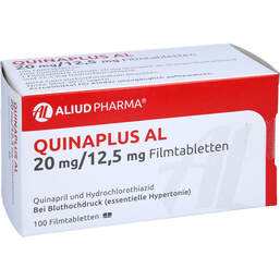 Abbildung: Quinaplus AL 20 mg / 12,5 mg Filmtabletten 100 St, Filmtabletten PZN 00715035
