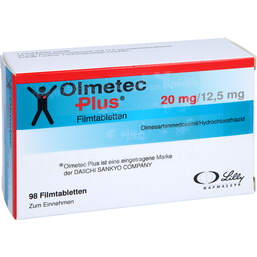 Abbildung: Olmetec Plus 20 mg / 12,5 mg Filmtabletten 98 St, Filmtabletten PZN 00715420