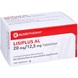 Abbildung: Lisiplus AL 20 mg / 12,5 mg Tabletten 100 St, Tabletten PZN 00733346
