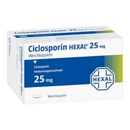 Abbildung: Ciclosporin Hexal 25 mg Kapseln 60 St, Weichkapseln PZN 00748945