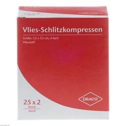 Abbildung: Schlitzkompressen Vlies 7,5x 25X2 St, Kompressen PZN 00749028