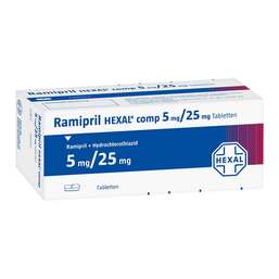 Abbildung: Ramipril Hexal comp. 5 mg / 25 mg Tabletten 50 St, Tabletten PZN 00762661