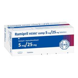 Abbildung: Ramipril Hexal comp. 5 mg / 25 mg Tabletten 100 St, Tabletten PZN 00762678