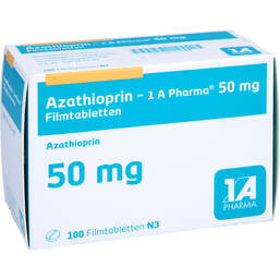 Abbildung: Azathioprin 1A Pharma 50 mg Filmtabletten 100 St, Filmtabletten PZN 00766386
