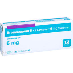 Abbildung: Bromazepam 6 1A Pharma Tabletten 20 St, Tabletten PZN 00766400