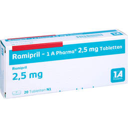 Abbildung: Ramipril 1A Pharma 2,5 mg Tabletten 20 St, Tabletten PZN 00766699