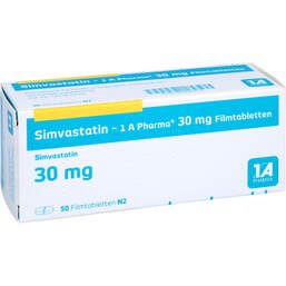 Abbildung: Simvastatin 1A Pharma 30 mg Filmtabletten 50 St, Filmtabletten PZN 00766771