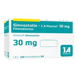 Abbildung: Simvastatin 1A Pharma 30 mg Filmtabletten 100 St, Filmtabletten PZN 00766788
