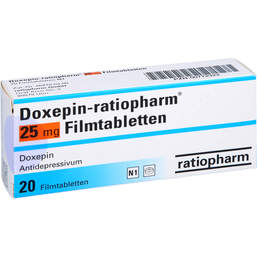 Abbildung: Doxepin ratiopharm 25 mg Filmtabletten 20 St, Filmtabletten PZN 00772323