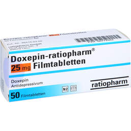 Abbildung: Doxepin ratiopharm 25 mg Filmtabletten 50 St, Filmtabletten PZN 00772352