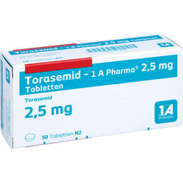 Abbildung: Torasemid 1A Pharma 2,5 mg Tabletten 50 St, Tabletten PZN 00773825