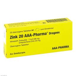 Abbildung: Zink 20 AAA Pharma Dragees Überzogene Tabletten, 20 St PZN 00790054