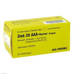 Abbildung: Zink 20 AAA Pharma Dragees Überzogene Tabletten, 50 St PZN 00790060