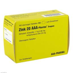 Abbildung: Zink 20 AAA Pharma Dragees Überzogene Tabletten, 100 St PZN 00790077