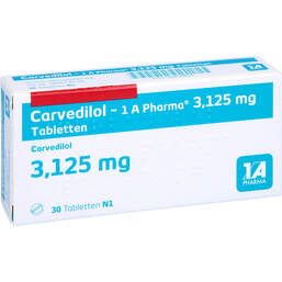 Abbildung: Carvedilol 1A Pharma 3,125 mg Tabletten 30 St, Tabletten PZN 00818864