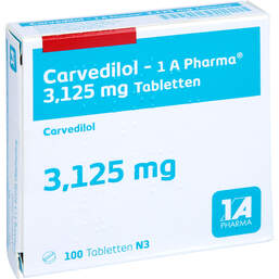 Abbildung: Carvedilol 1A Pharma 3,125 mg Tabletten 100 St, Tabletten PZN 00818982