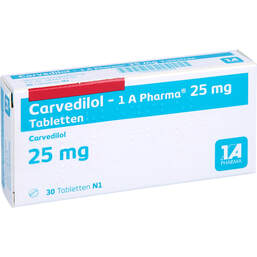 Abbildung: Carvedilol 1A Pharma 25 mg Tabletten 30 St, Tabletten PZN 00819094